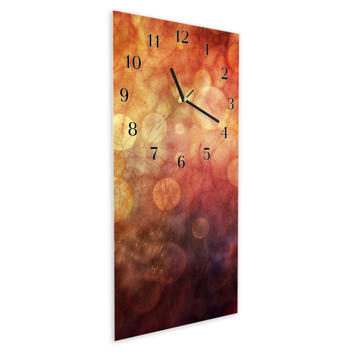 Vormontiert – mit Schwebeeffekt – Wanduhr Abstrakte Kreise aus Glas – Hochformat 30 × 60 cm