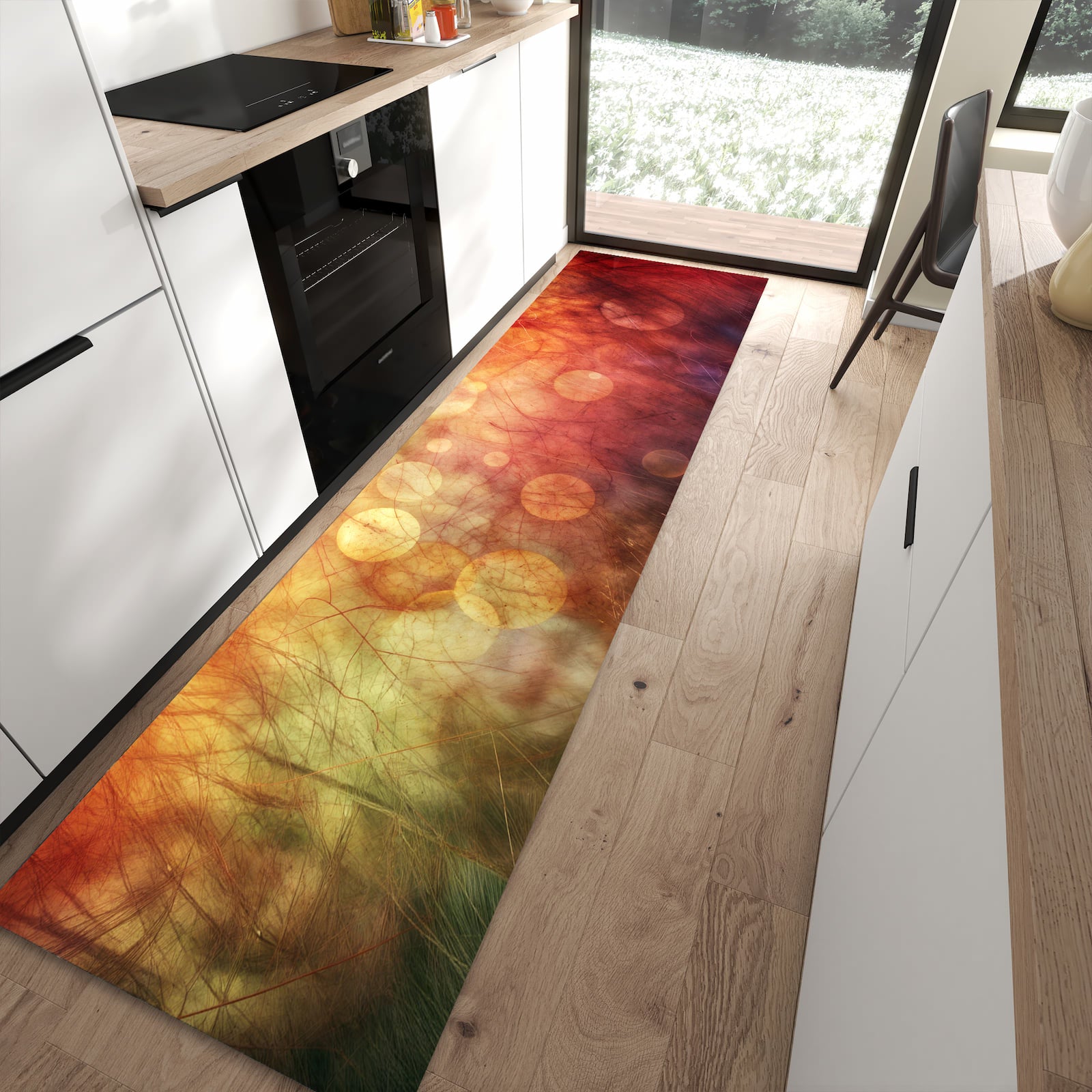 Geräuschdämpfender Läufer mit Motiv Abstrakte Kreise für Eingangsbereich in moderner Küche