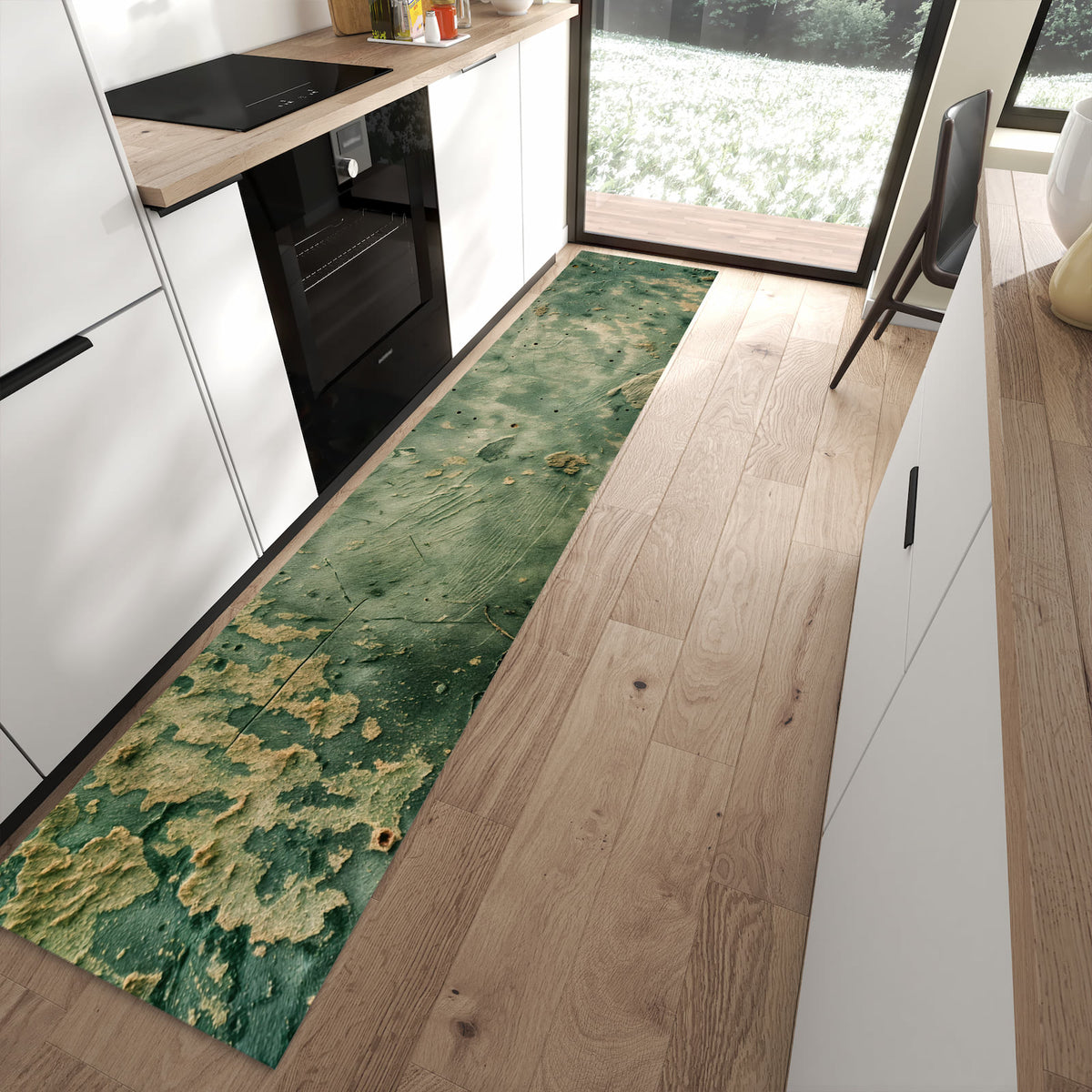 Pflegeleichter Teppich für Küche mit Motiv Abblätternde Wandfarbe in moderner Küche