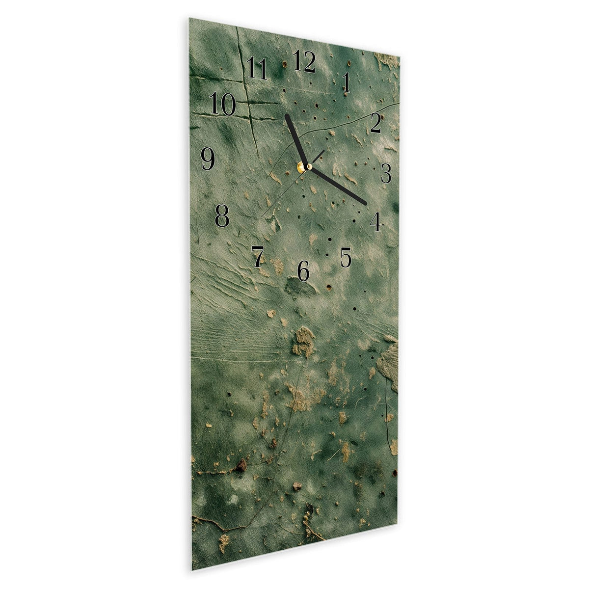 Vormontiert – mit Schwebeeffekt – Wanduhr Verwitterte Wandfarbe aus Glas – Hochformat 30 × 60 cm