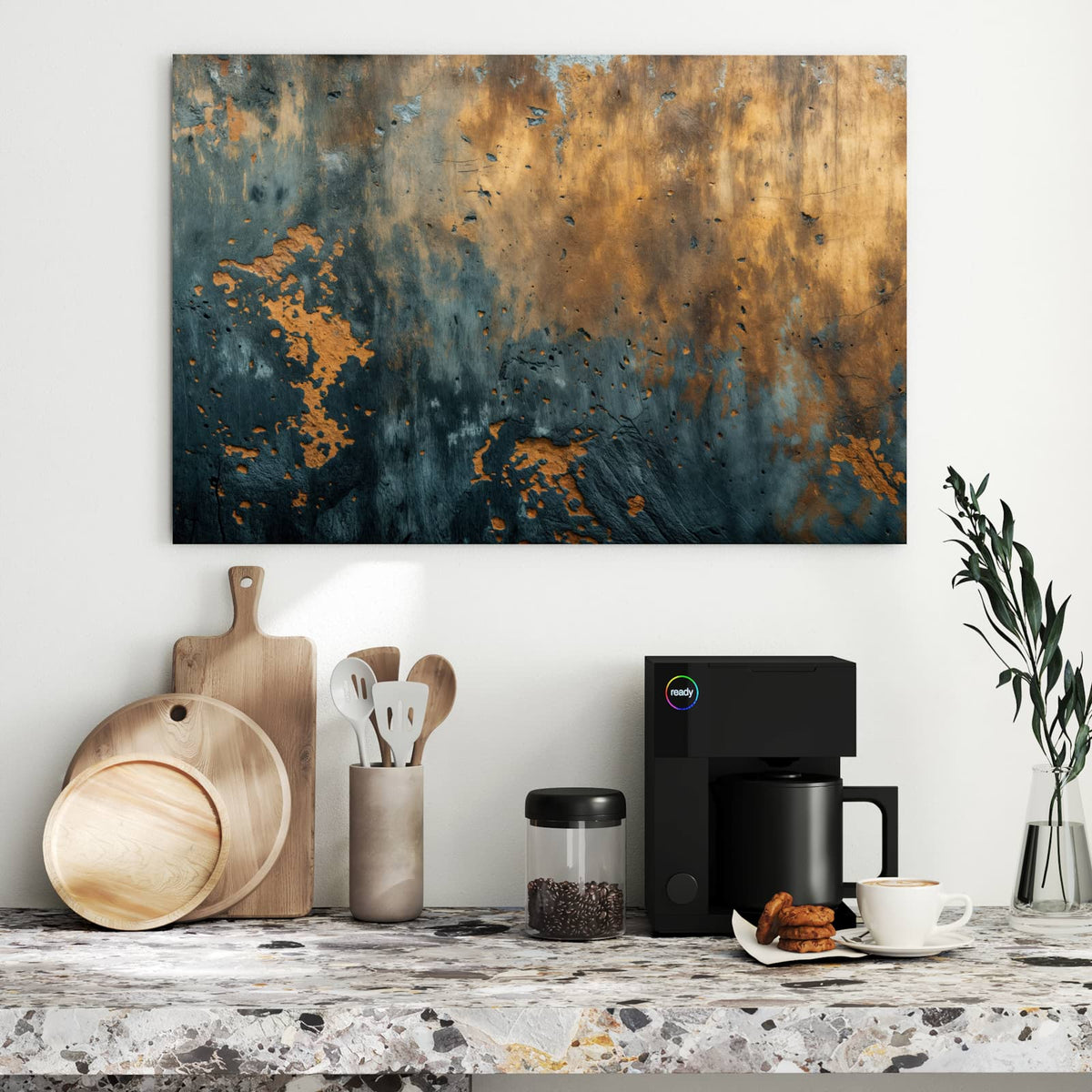 Metall Magnettafel - Rost über Schiefer – Rost und Blau im Wabi-Sabi-Stil