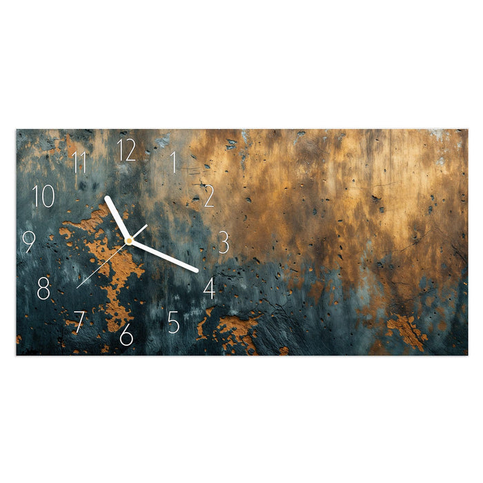 Wanduhr verwitterte Wand aus Glas – Querformat 60 × 30 cm mit Ziffernblatt Elegant