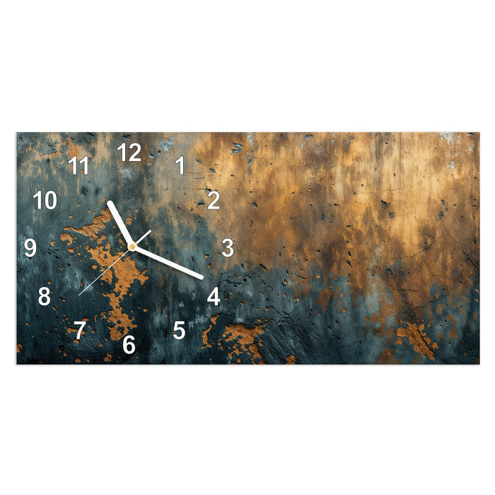 Wanduhr verwitterte Wand aus Glas – Querformat 60 × 30 cm mit Ziffernblatt Modern