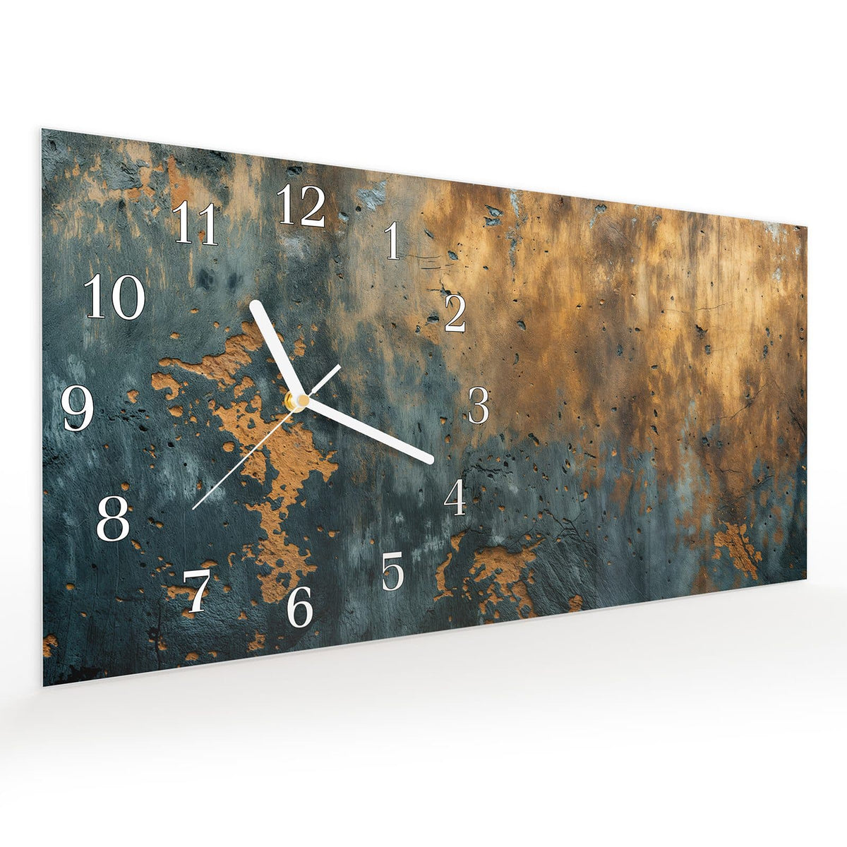 Vormontiert – mit Schwebeeffekt – Wanduhr verwitterte Wand aus Glas – Querformat 60 × 30 cm