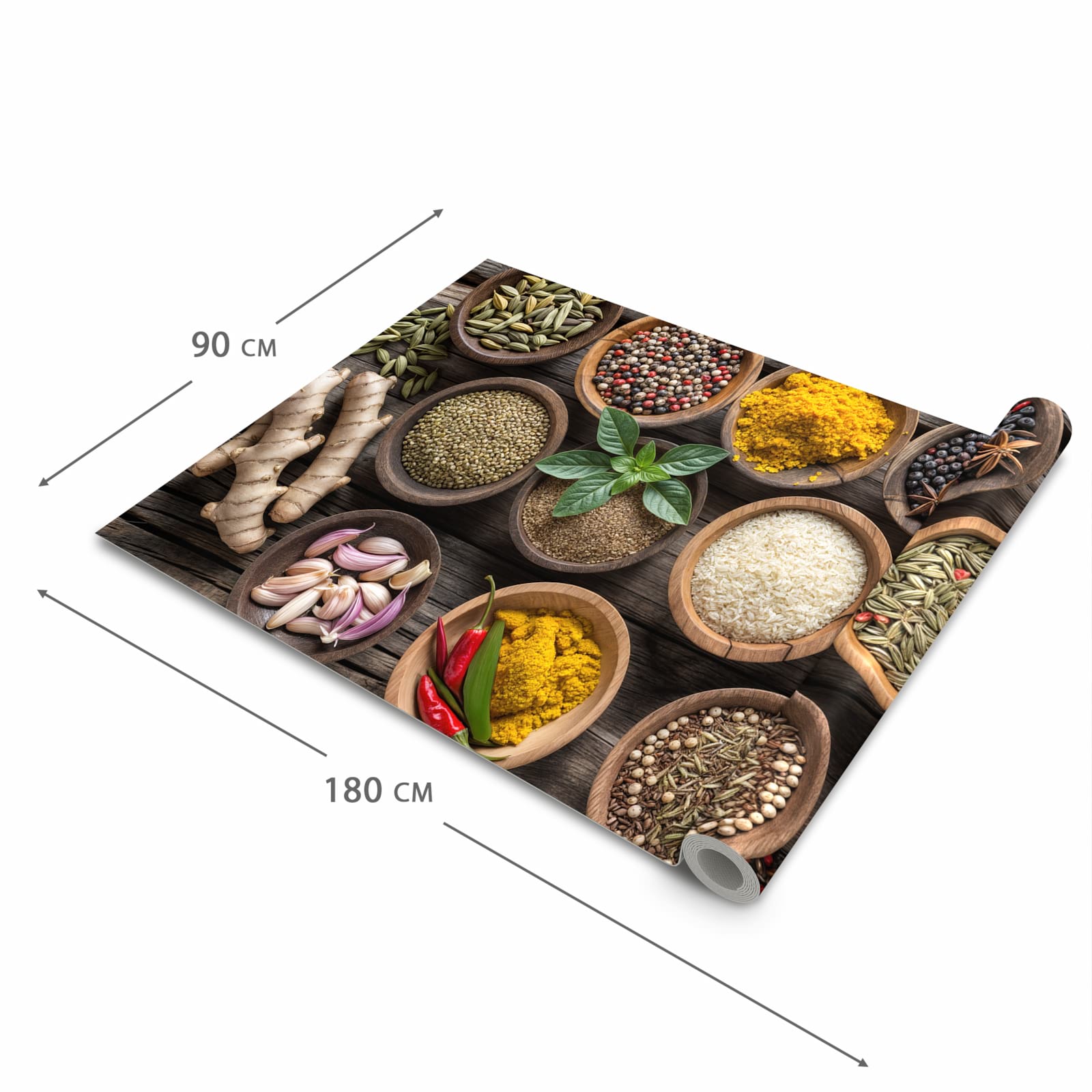 UV-beständiger rutschfester Küchenläufer mit Motiv Verschiedene Gewürze in der Grösse 90x240 cm