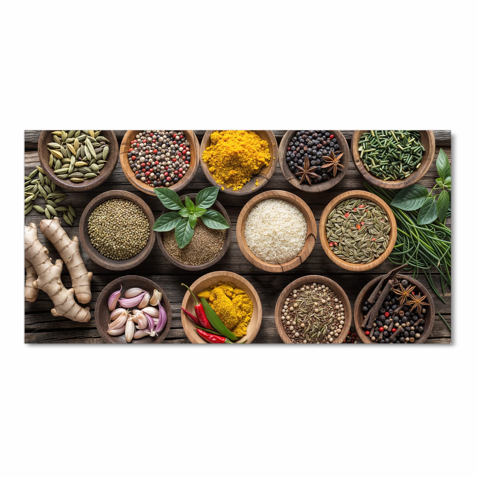 Küchenteppich mit Motiv Verschiedene Gewürze in Frontansicht - sicher aufbewahren