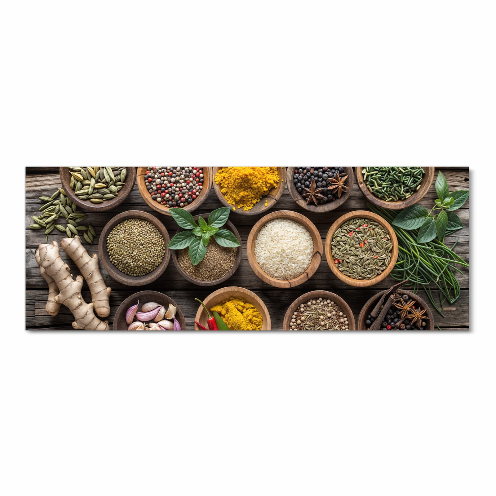 Langlebiger Küchenläufer mit Motiv Verschiedene Gewürze in Frontansicht