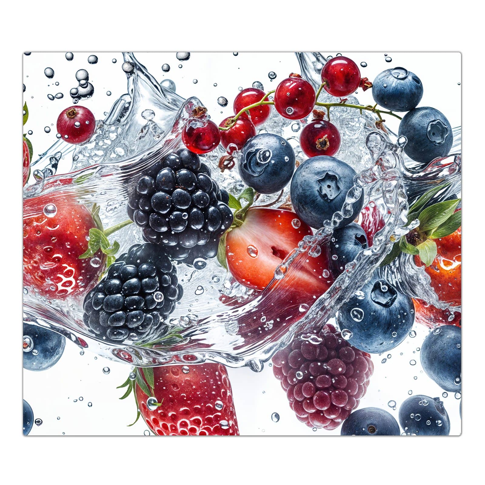 1-teilige Herdabdeckung aus Glas mit Beeren im Wasser-Motiv in der Frontansicht #grösse_1-Teilig (60x52cm)