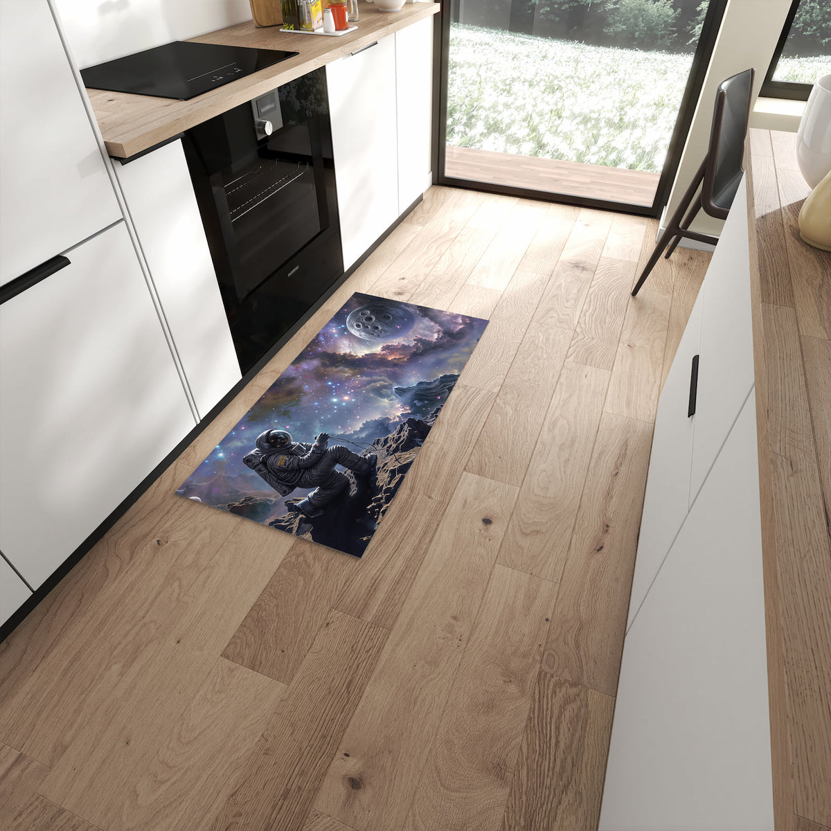 Farbbeständiger waschbarer Küchenläufer mit Motiv In All Astronaut in moderner Küche #grösse_60 x 120 cm