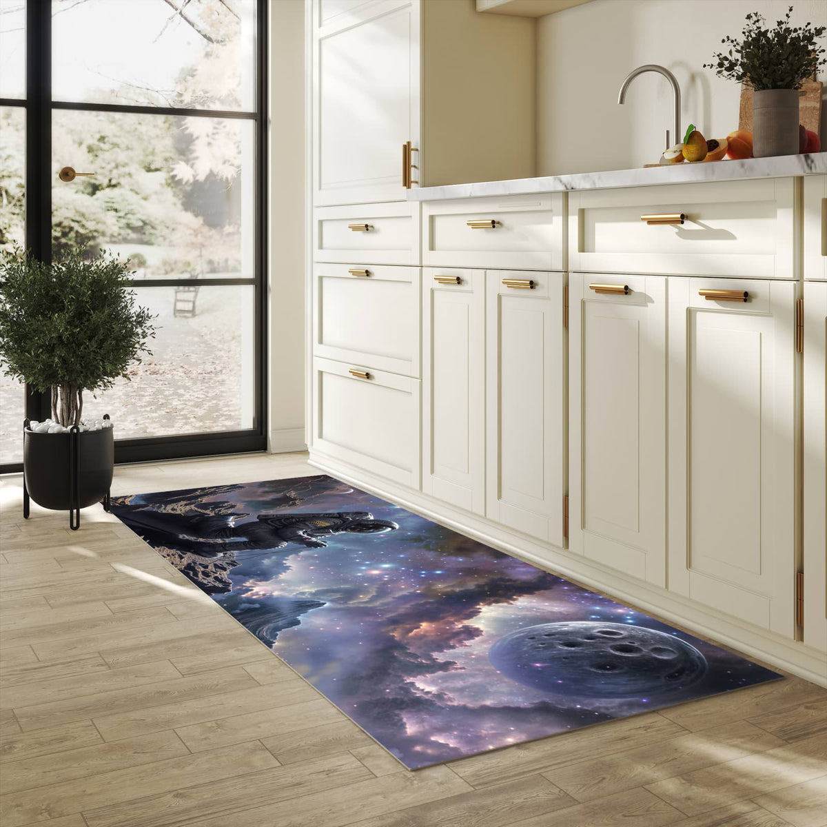 Küchenteppich mit Motiv In All Astronaut für angenehme Haptik in heller Küche