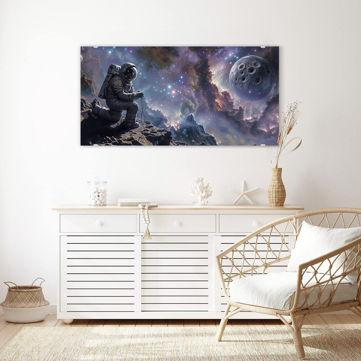 Echtglas, 4 mm – kein Acryl, keine Folie – Wandbild - Astronaut und Galaxie - Querformat