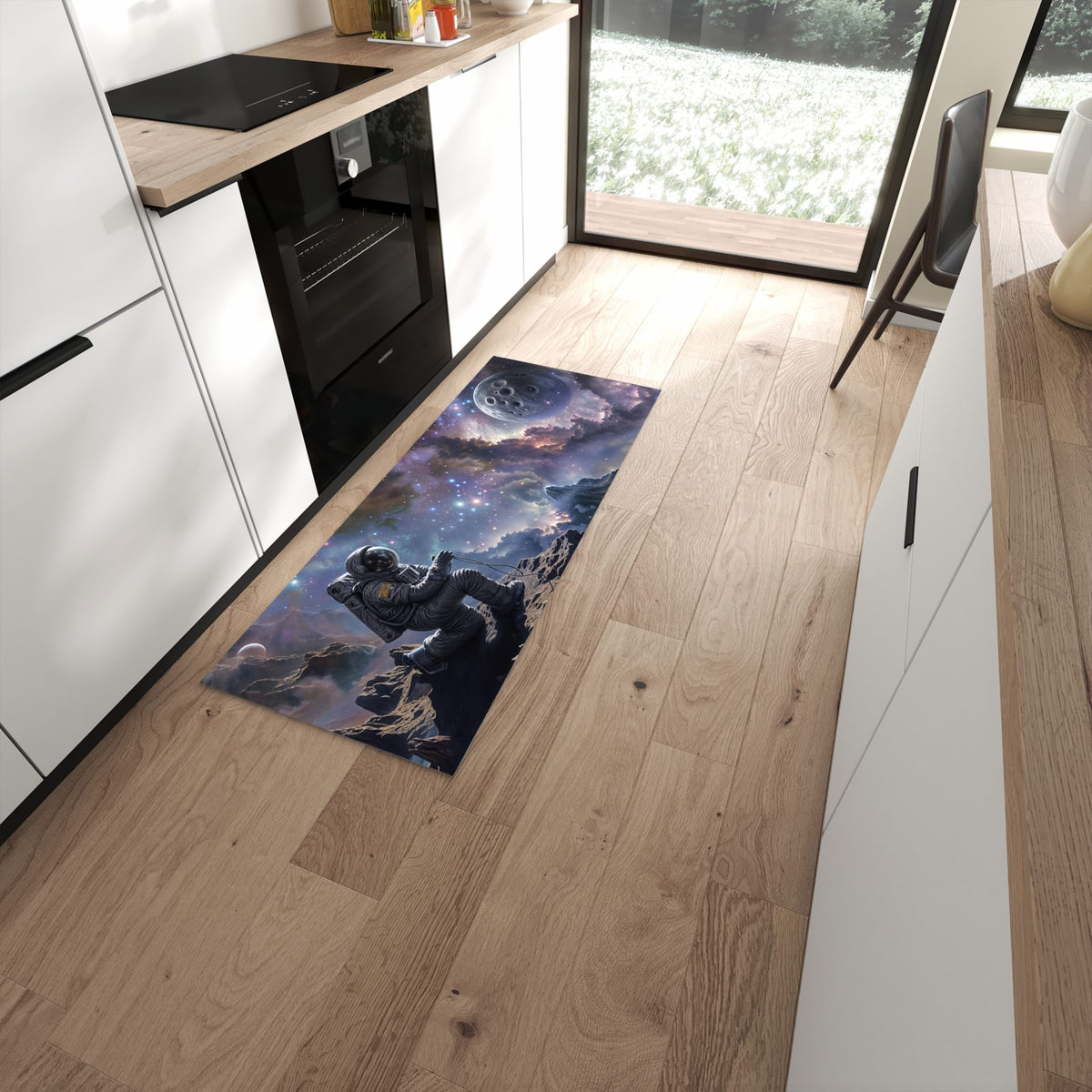 Formstabiler rutschfester Küchenläufer mit Motiv In All Astronaut in moderner Küche #grösse_60 x 150 cm
