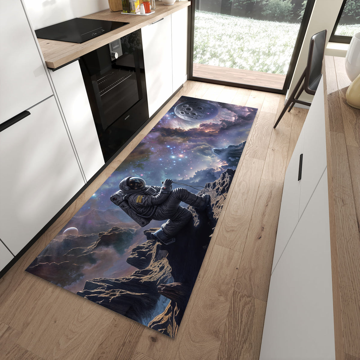 Langlebiger Küchenläufer mit Motiv In All Astronaut in moderner Küche