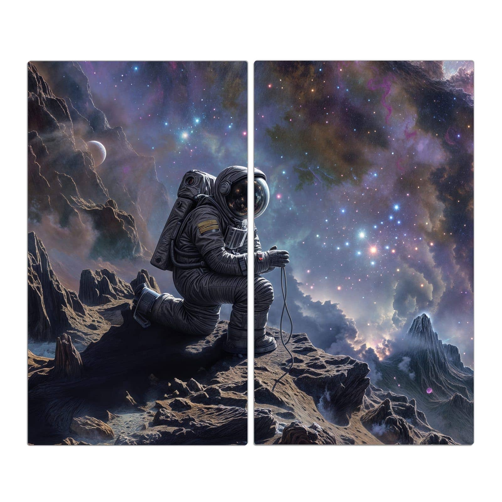 2-teilige Abdeckplatten mit Astronaut im Weltraum-Motiv in der Frontansicht