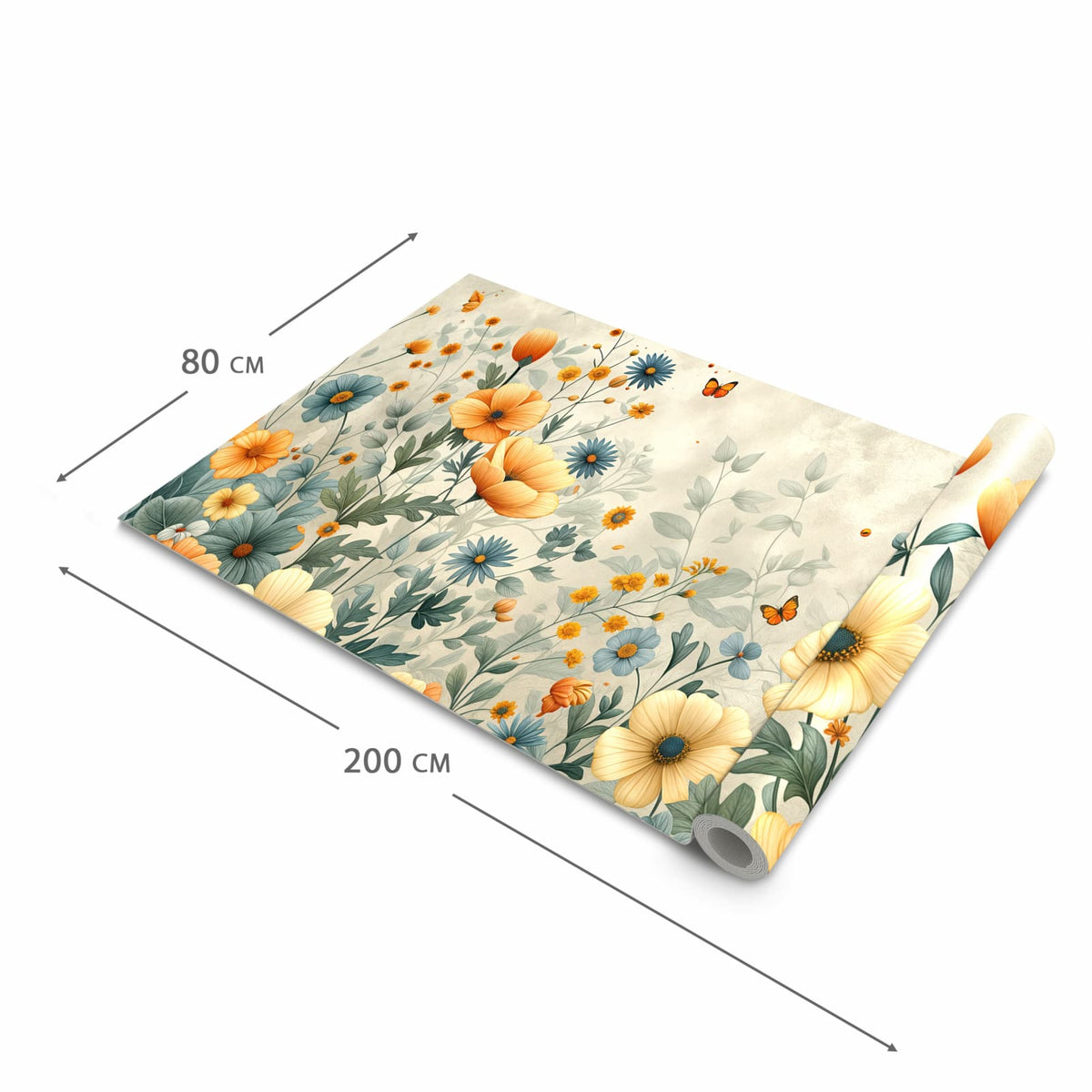 Waschbarer Bodenläufer Teppich mit Motiv Blumenwiese in der Grösse 80x300 cm