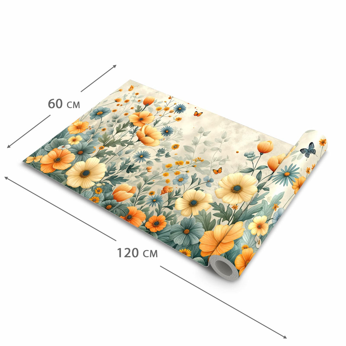Pflegeleichter dünner Küchenteppich mit Motiv Blumenwiese in der Grösse 80x300 cm