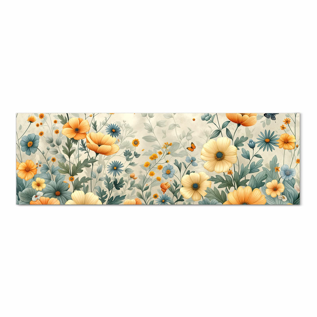 Flacher Küchenteppich mit Motiv Blumenwiese in Frontansicht
