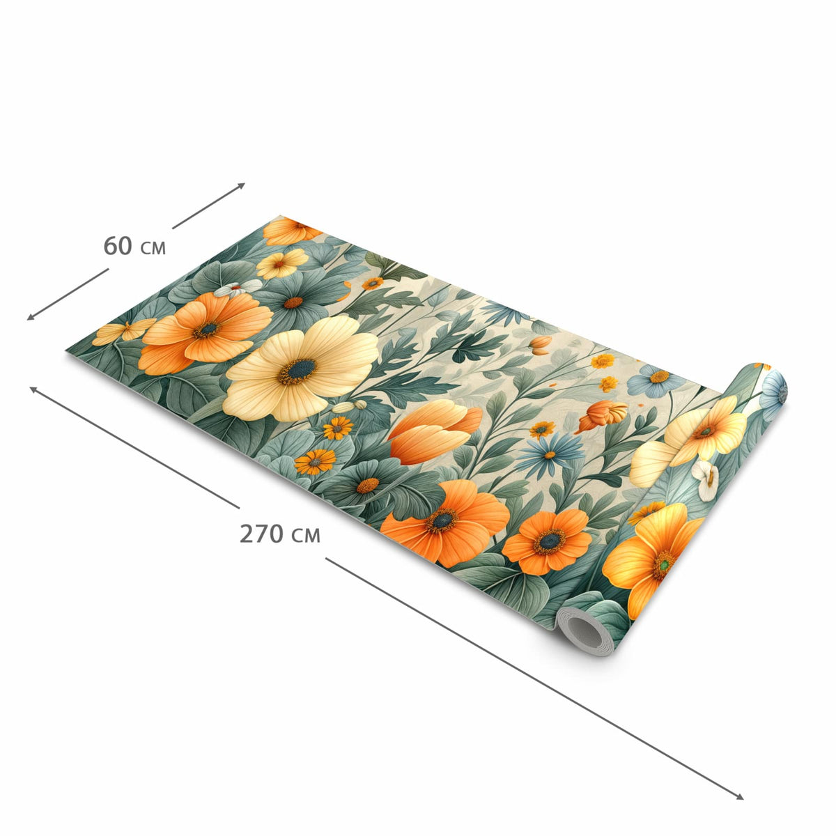 Waschbarer Teppich für Esstisch mit Motiv Blumenwiese in der Größe 80x300 cm