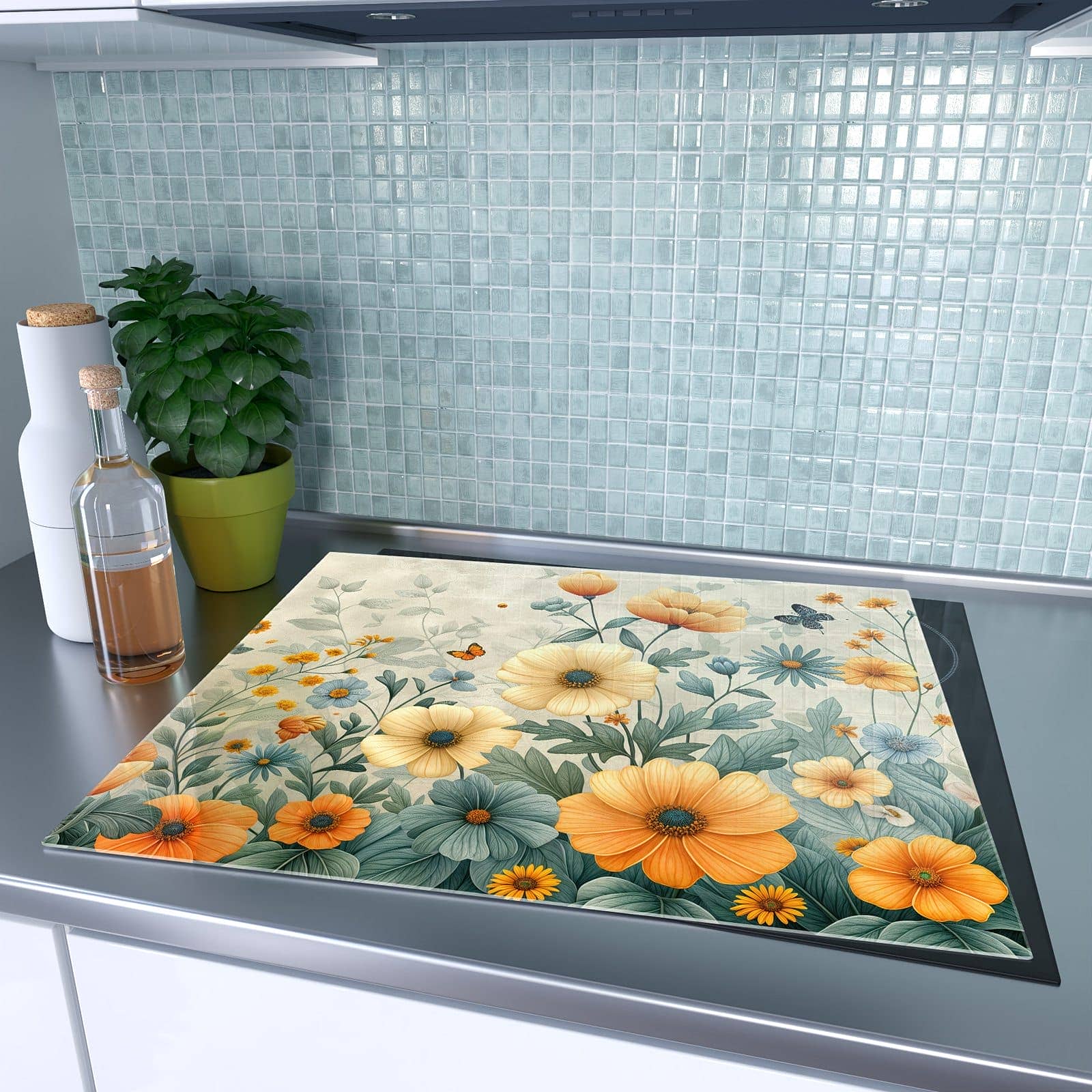 1-teilige Herdabdeckplatte mit Blumenwiese-Motiv auf dem Ceranfeld