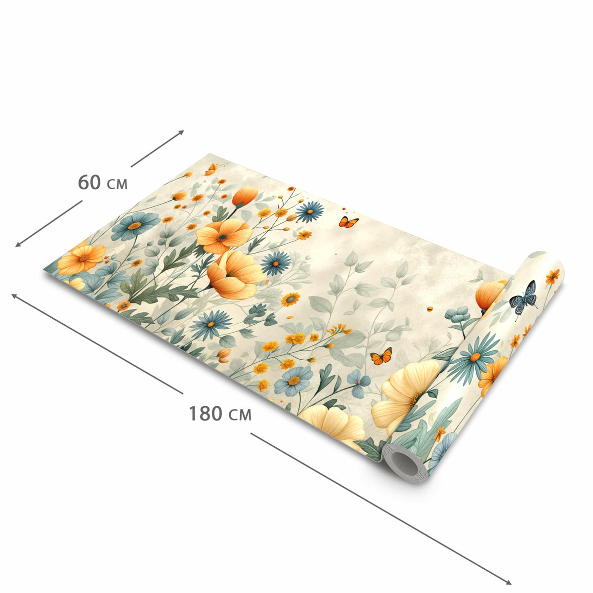 Rutschfester dünner Küchenteppich mit Motiv Blumenwiese in der Größe 80x300 cm