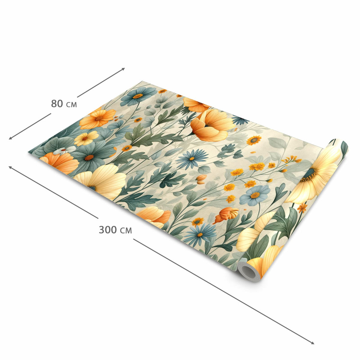 Feuchtigkeitsresistenter Küchenteppich mit Motiv Blumenwiese in der Grösse 80x300 cm