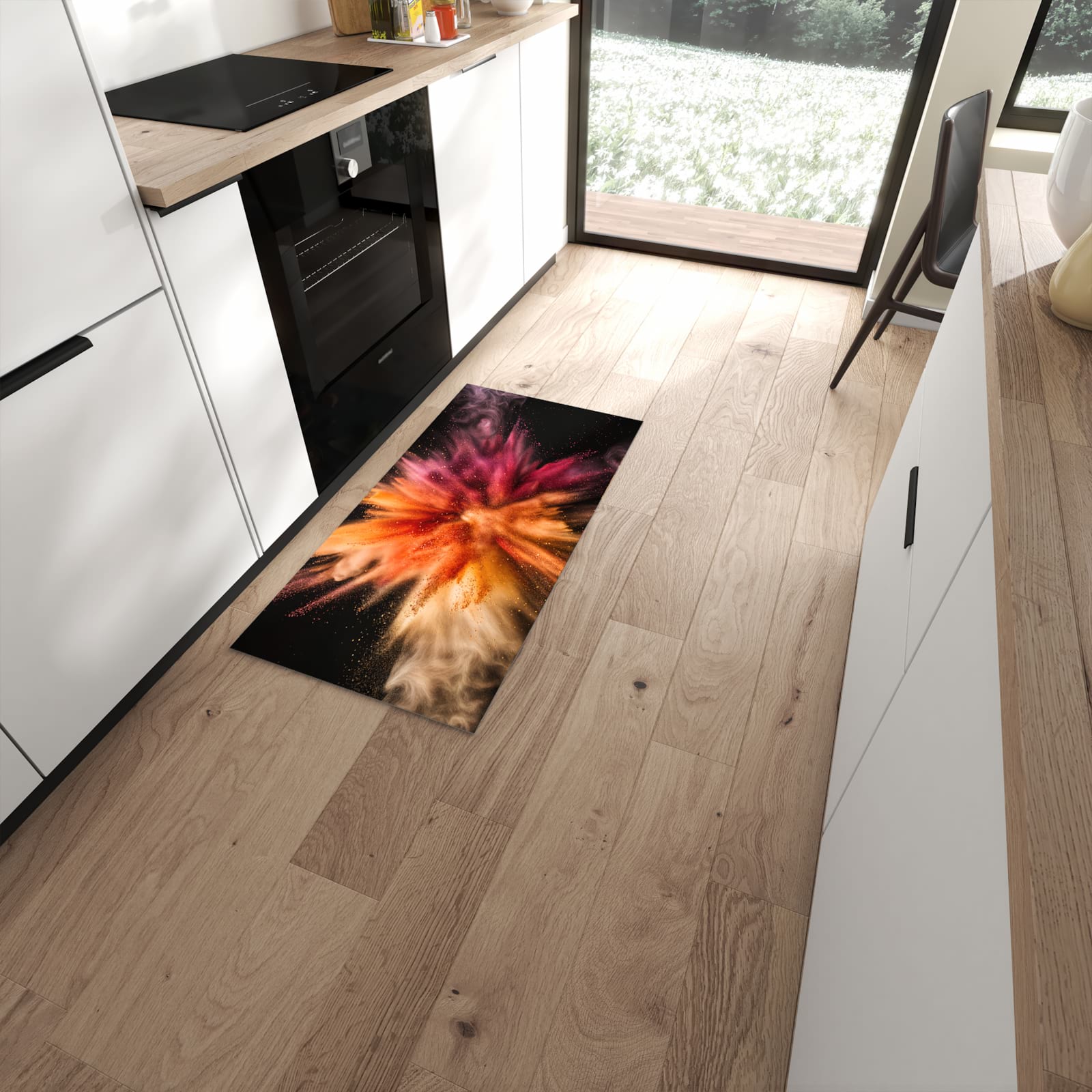 Farbbeständiger Küchenläufer mit Motiv Sanfte Farbenexplosion in moderner Küche zum Waschen #grösse_60 x 120 cm