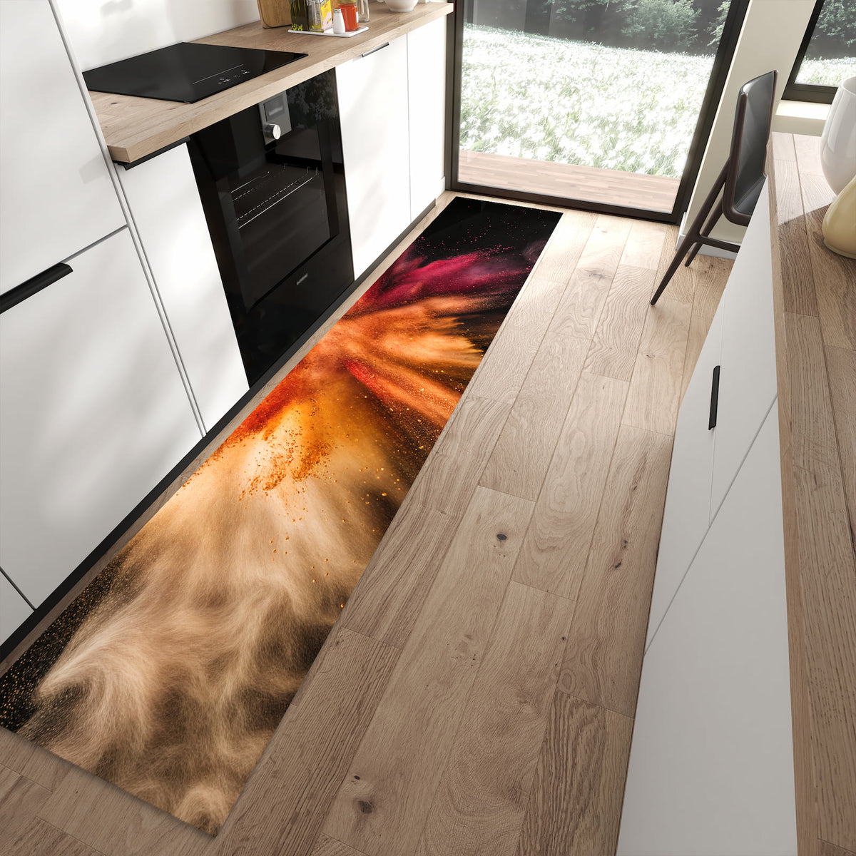 13 Größen – von 60 × 90 bis 80 × 300 cm – Küchenläufer - Farbpulver auf Schwarz