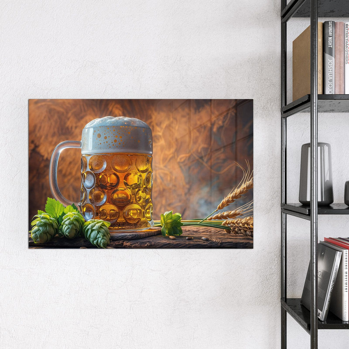 Magnettafel - Bierkrug mit Hopfen – Glaskrug mit Bier und Hopfendolden