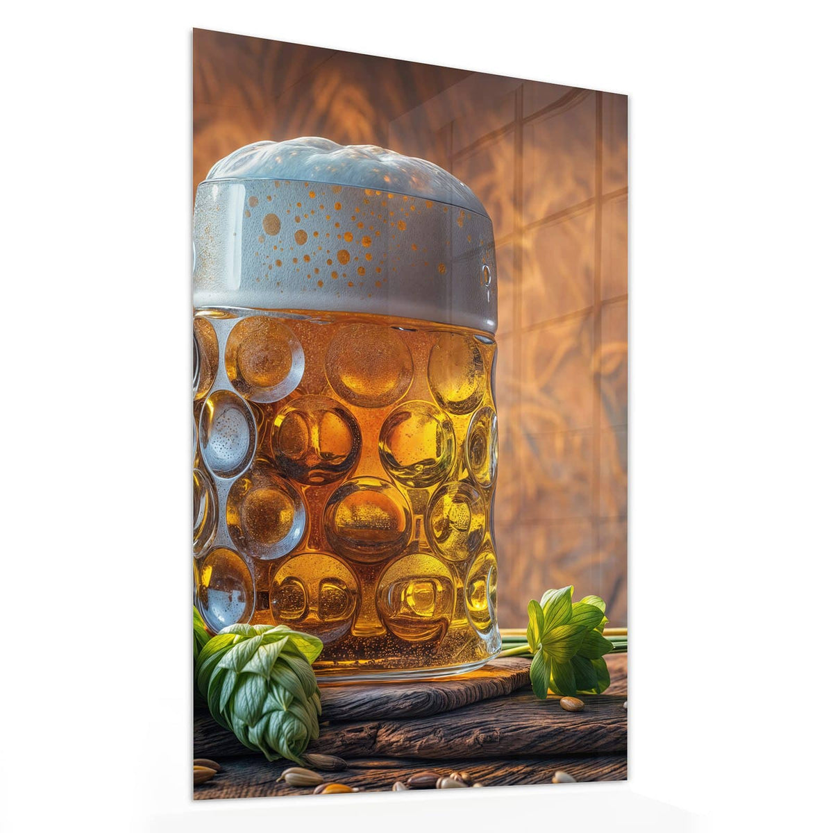 11 Größen – von 30 × 60 bis 60 × 150 cm – Wandbild - Bierkrug mit Hopfen - Hochformat