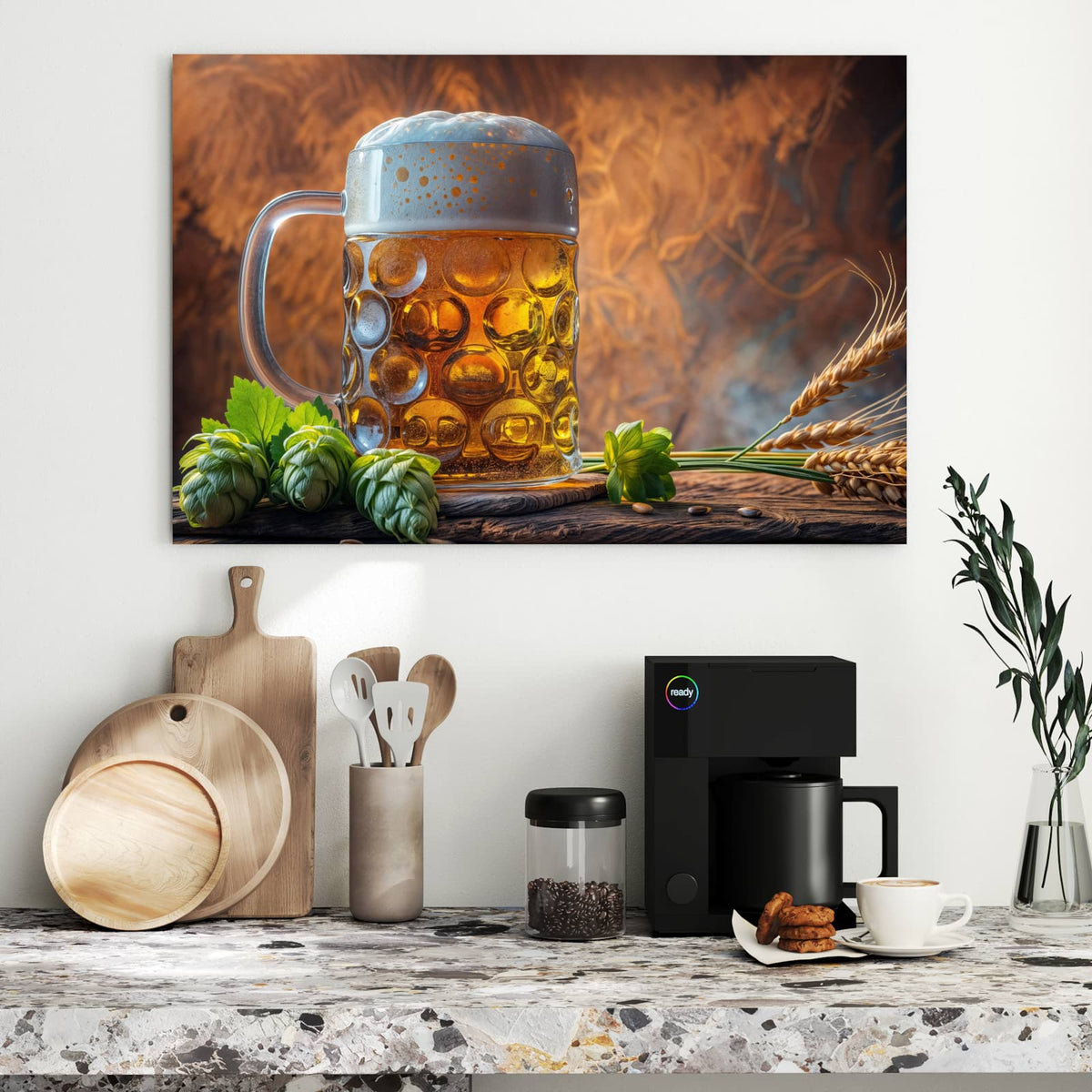 Metall Magnettafel - Bierkrug mit Hopfen – Glaskrug mit Bier und Hopfendolden