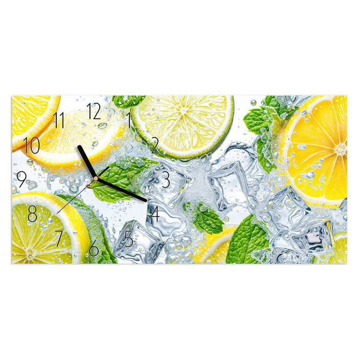 Wanduhr Zitrusfrische aus Glas – Querformat 60 × 30 cm mit Ziffernblatt Elegant