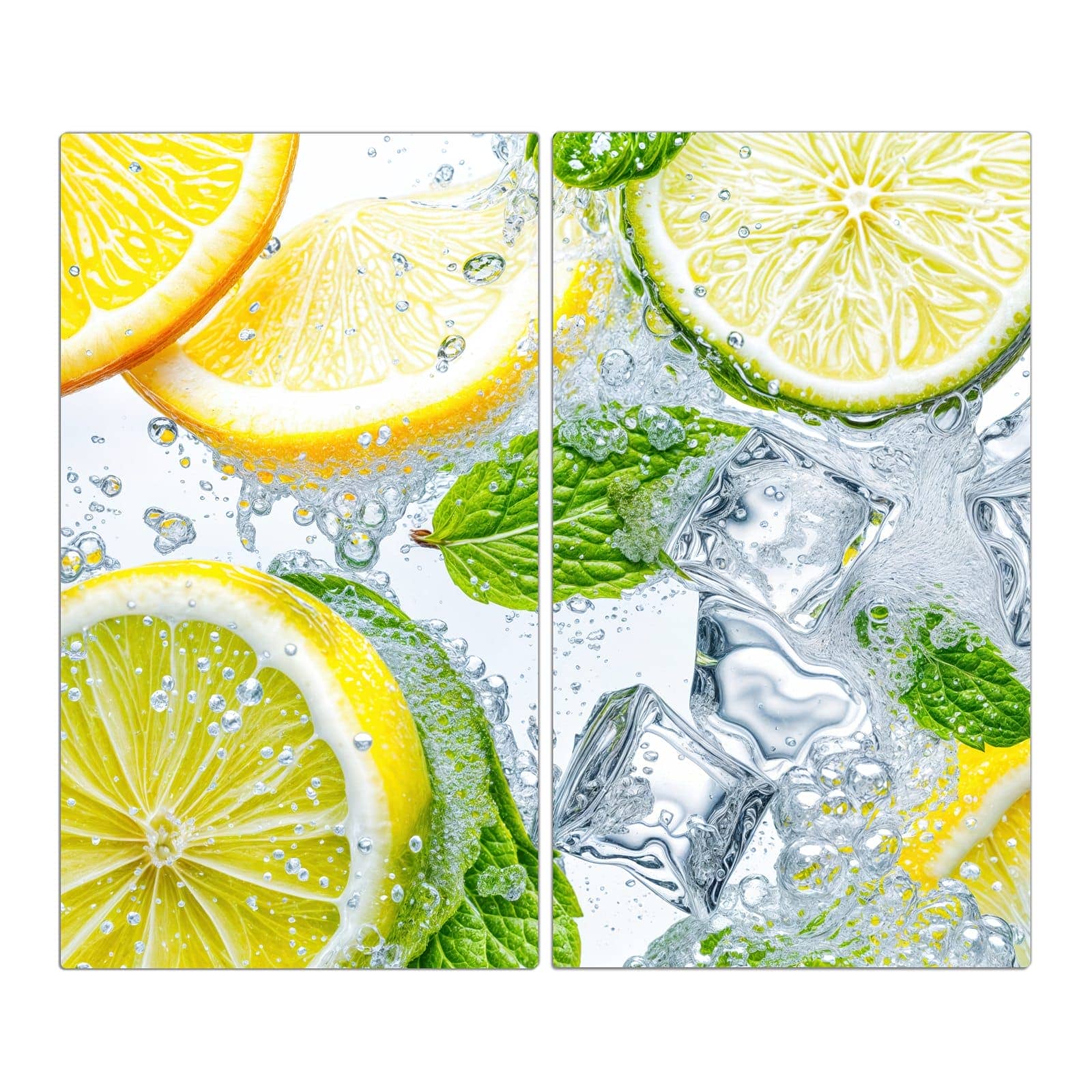 2-teilige Herdabdeckung aus Glas mit Zitrusfrische-Motiv in der Frontansicht #grösse_2-Teilig (60x52cm)