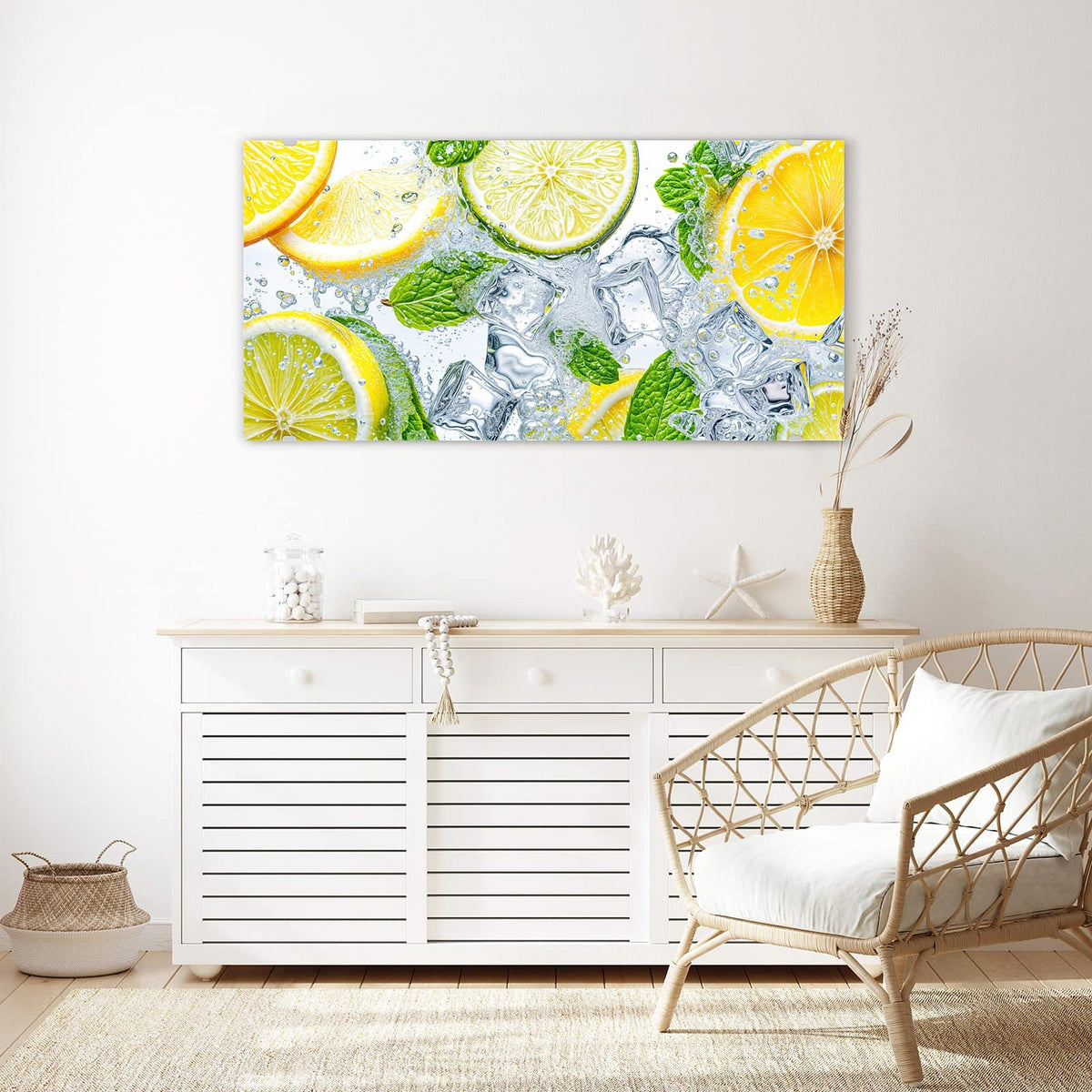 Echtglas, 4 mm – kein Acryl, keine Folie – Wandbild - Zitrusscheiben im Eis - Querformat