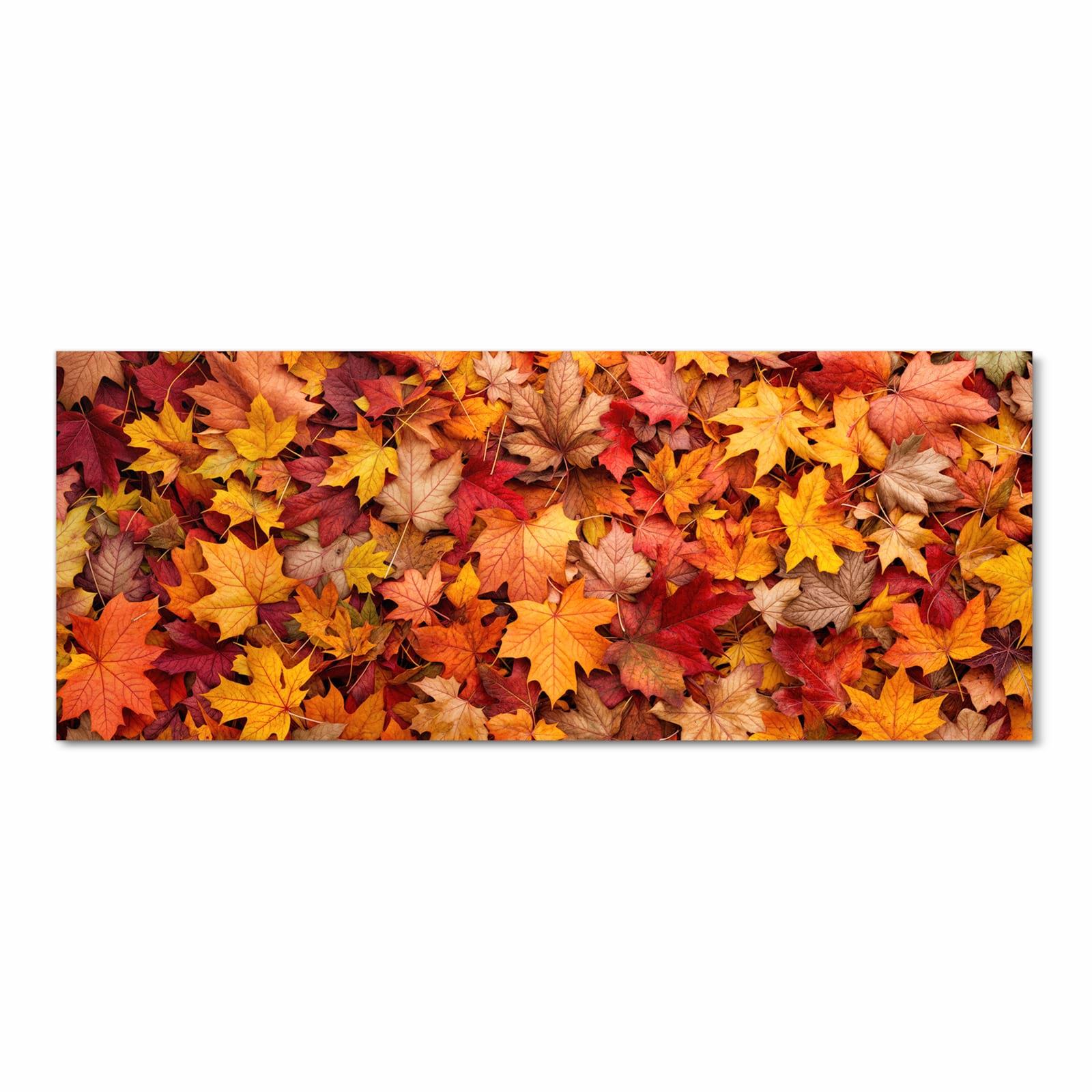 Waschbarer Teppich für Esstisch mit Motiv Herbstlaub in Frontansicht sicher aufbewahrt