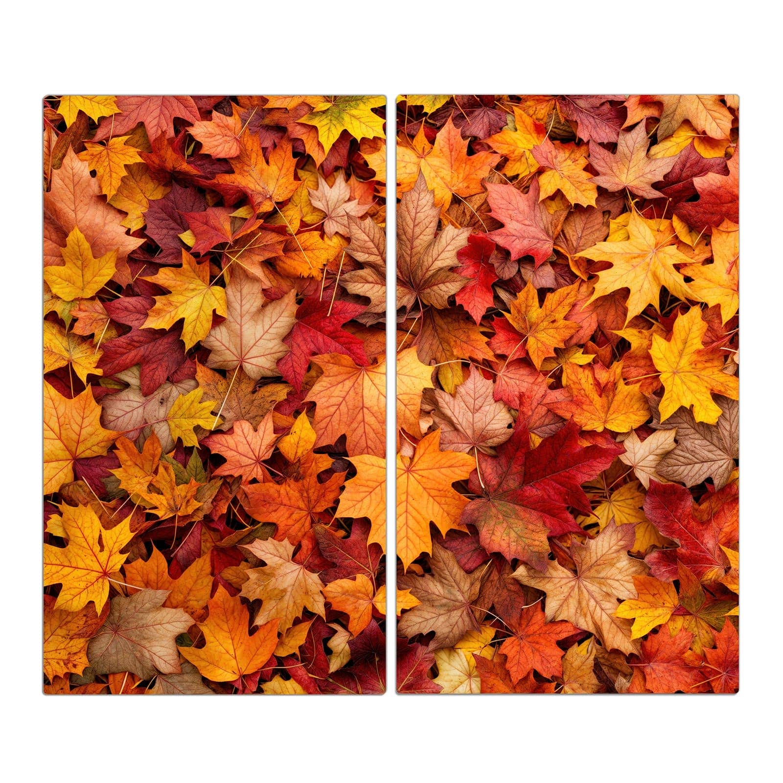 2-teilige Abdeckplatten für den Herd mit Herbstlaub-Motiv in der Frontansicht #grösse_2-Teilig (60x52cm)