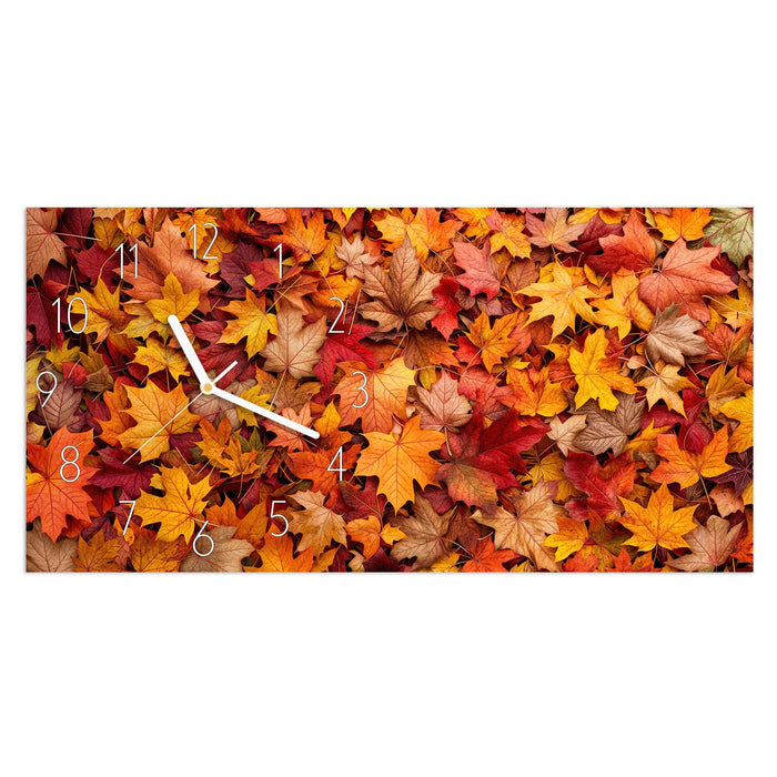 Wanduhr Herbstlaub aus Glas – Querformat 60 × 30 cm mit Ziffernblatt Elegant