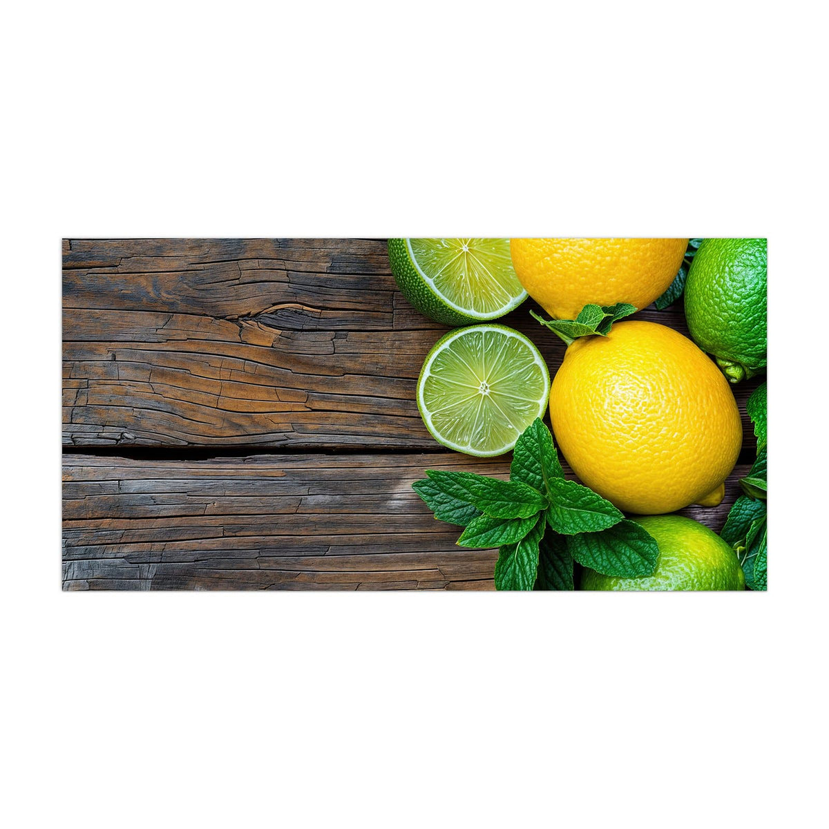 Küchenrückwand aus Glas Zitronen und Limetten im Hochformat, Motiv bildfüllend von vorn