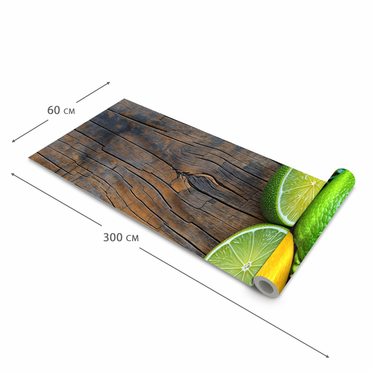 Rutschfester Bodenläufer Teppich mit Motiv Zitrusfruechte Holz in der Grösse 80x250 cm