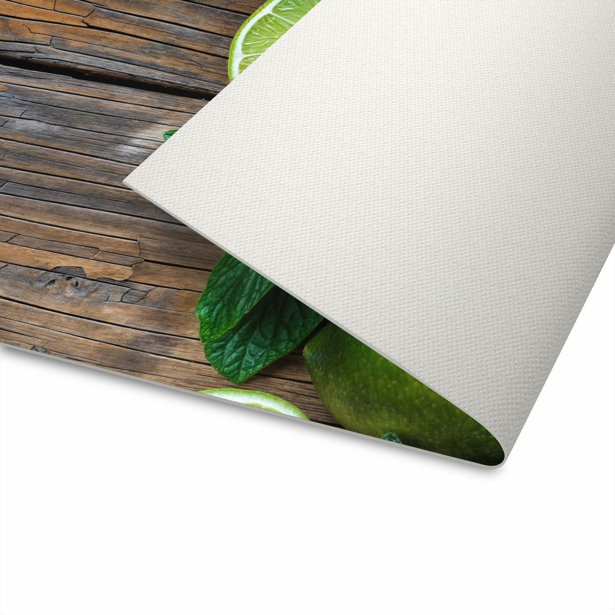Ordnungsschaffender Teppichläufer Küche mit Motiv Zitrusfruechte Holz in Unterseite