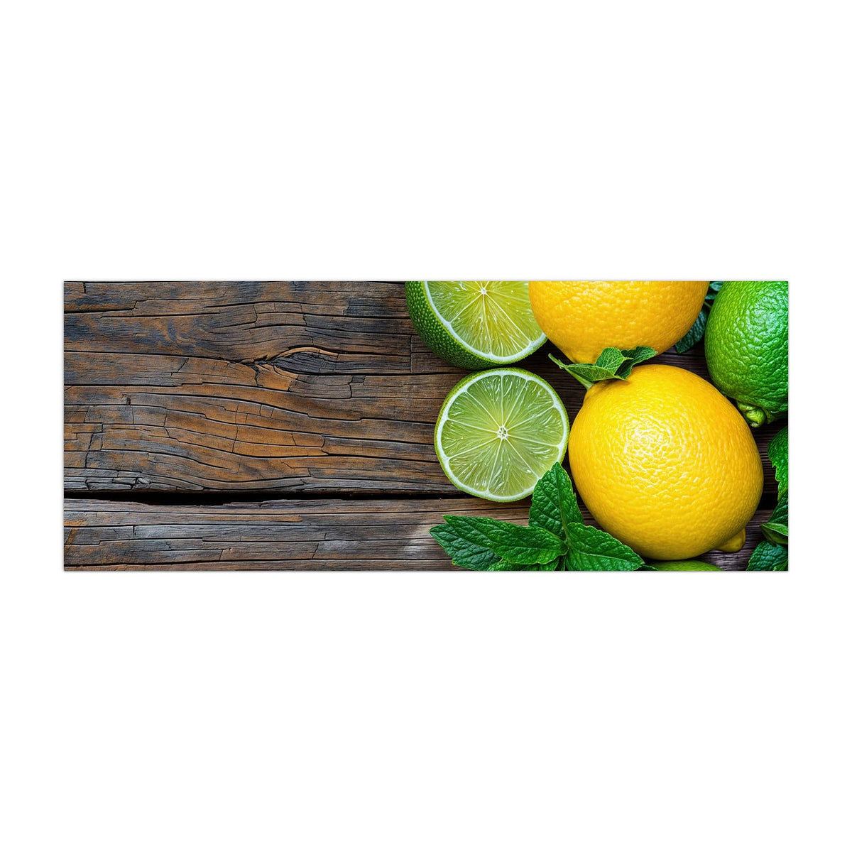 Küchenrückwand aus Glas Zitronen und Limetten im Hochformat, Motiv bildfüllend von vorn
