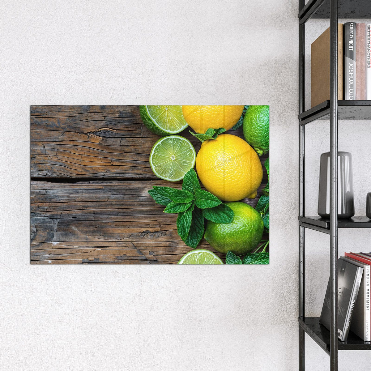 Magnettafel - Zitronen und Limetten – Zitrusfrüchte und Minze auf Holz