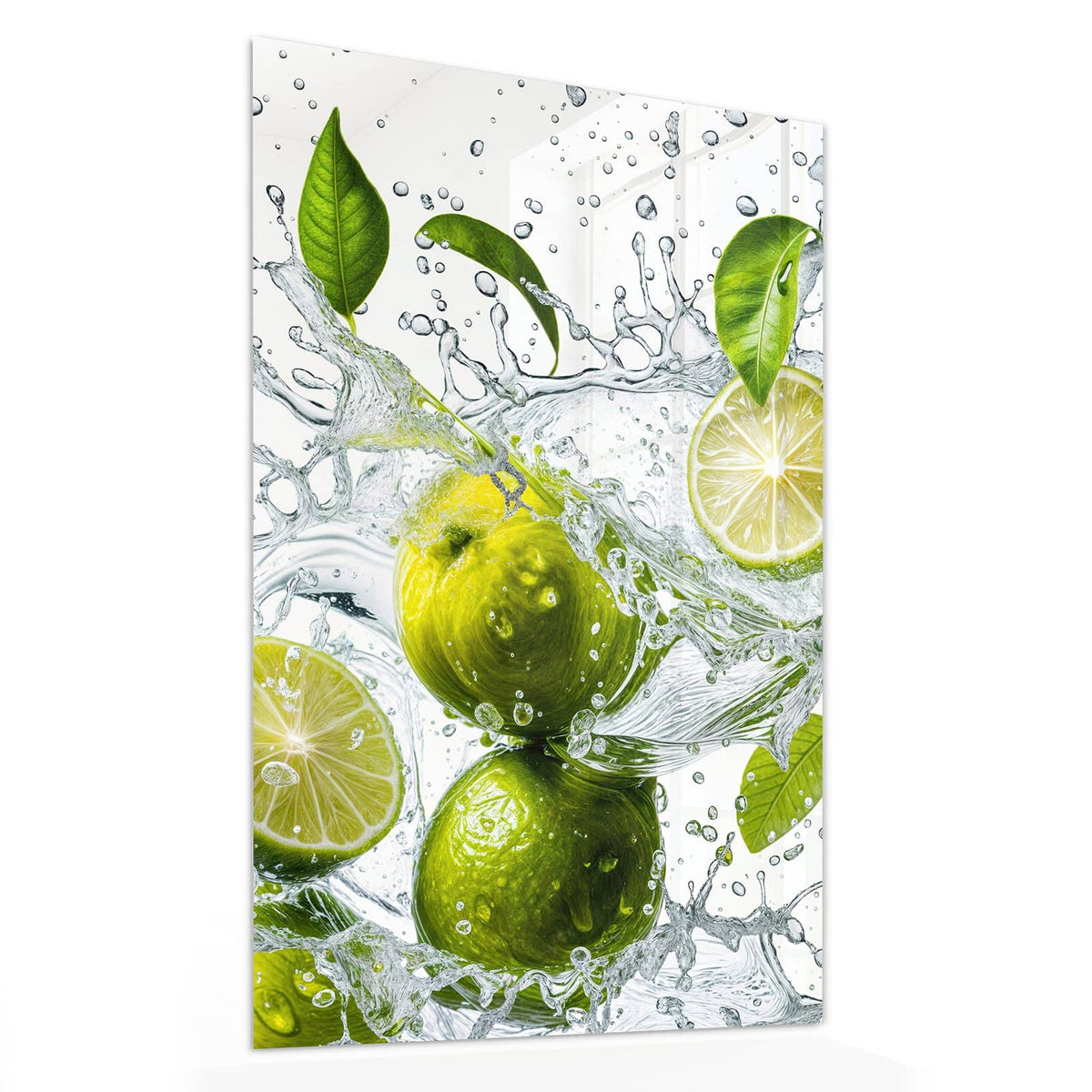 11 Größen – von 30 × 60 bis 60 × 150 cm – Wandbild - Limetten im Wasser - Hochformat
