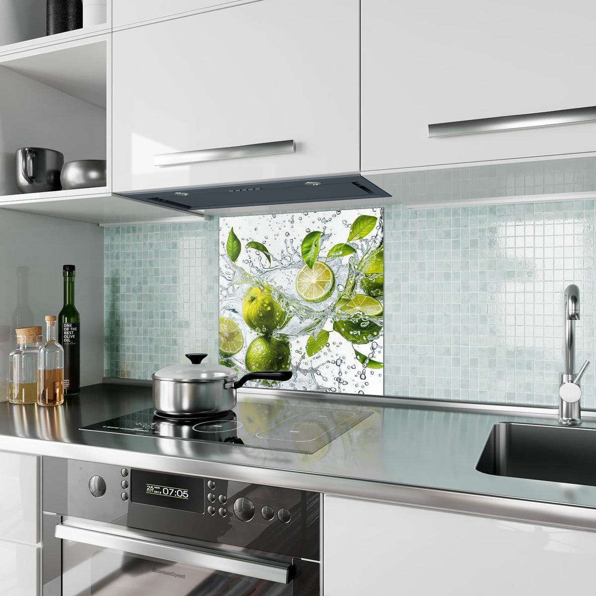 Küchenrückwand Limetten im Wasser aus Glas – Limetten im Wasserspritzer