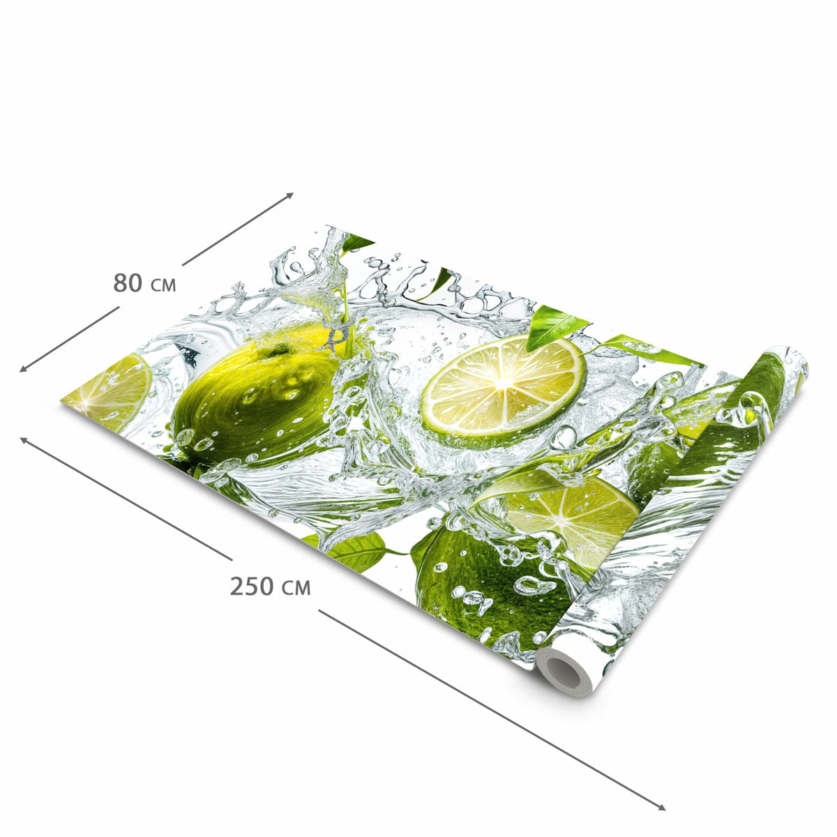 Flacher Küchenläufer mit Motiv Zitrusfrucht Spritzer in der Grösse 80x250 cm für lange Flure