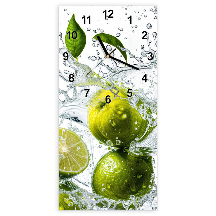 Wanduhr Zitrusfrucht Spritzer aus Glas – Hochformat 30 × 60 cm mit Ziffernblatt Modern
