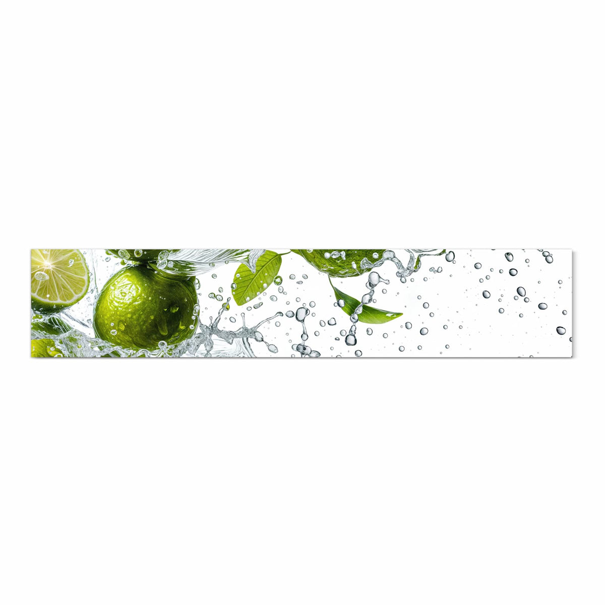Zeitsparender Küchenteppich mit Motiv Zitrusfrucht Spritzer in Frontansicht für die Küche