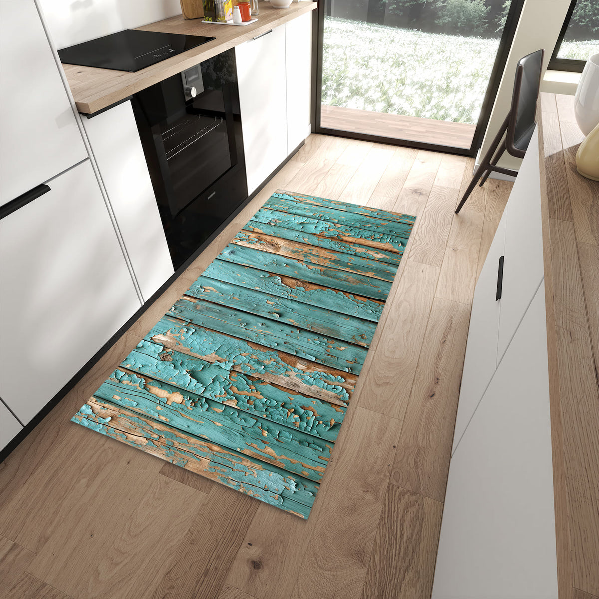 Langlebiger waschbarer Küchenteppich mit Motiv Farbe von Abblätternde in moderner Küche