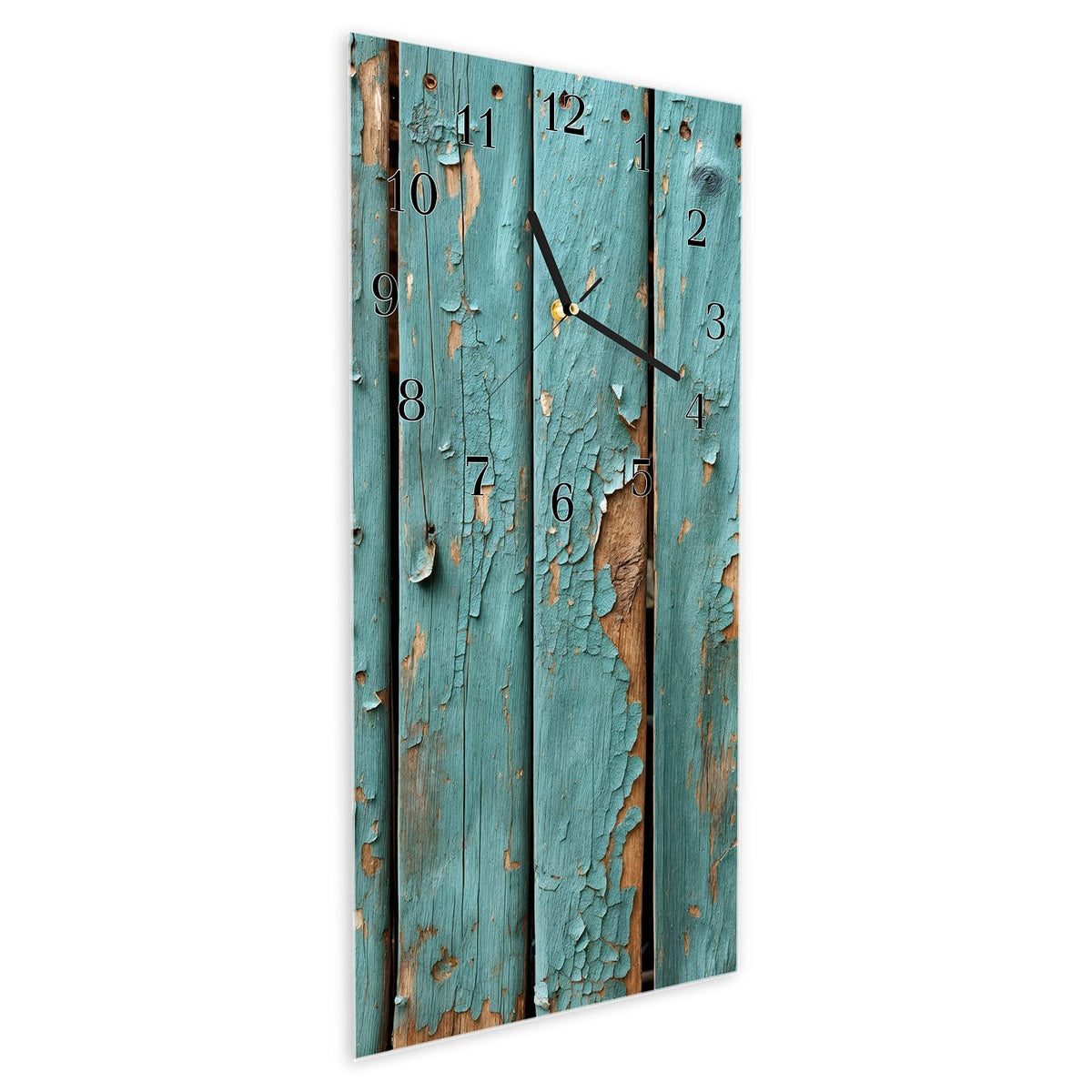 Vormontiert – mit Schwebeeffekt – Wanduhr Alte Abblätternde Farbe aus Glas – Hochformat 30 × 60 cm