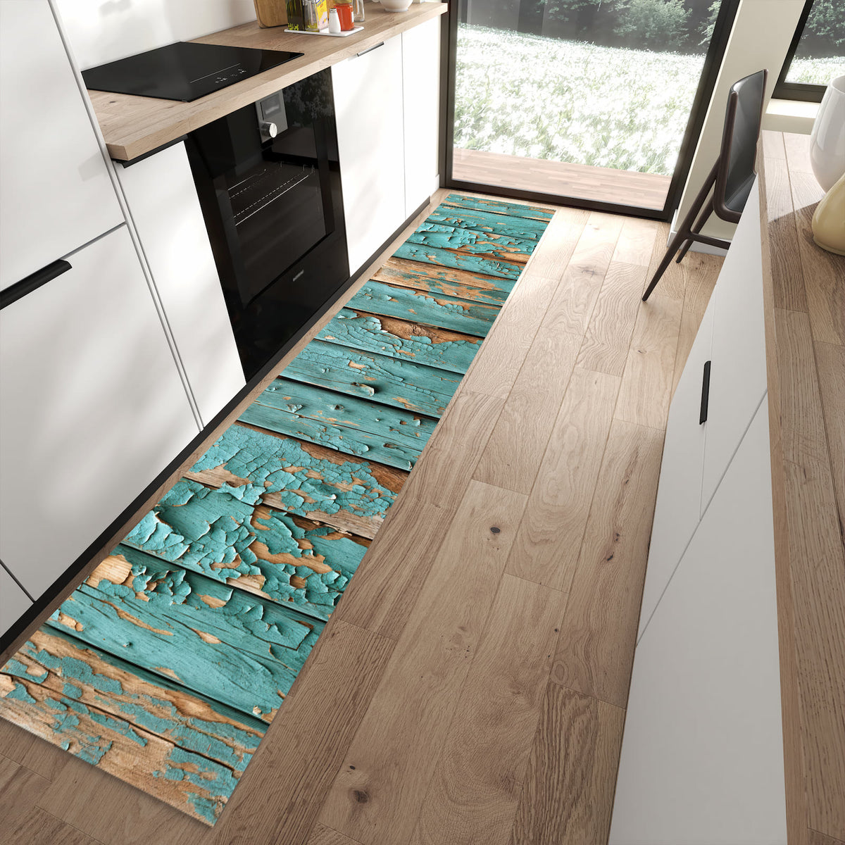Rutschfester Küchenteppich mit Motiv Farbe von Abblätternde in moderner Küche