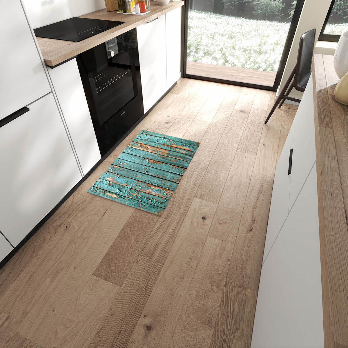 Waschbarer Küchenteppich mit Motiv Farbe von Abblätternde in moderner Küche